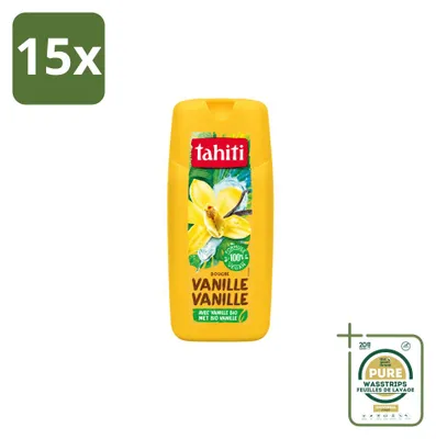 Imagen del producto de 15 unidades de gel de ducha Tahiti, aroma a vainilla, 300 ml cada uno. Paquete de suministro