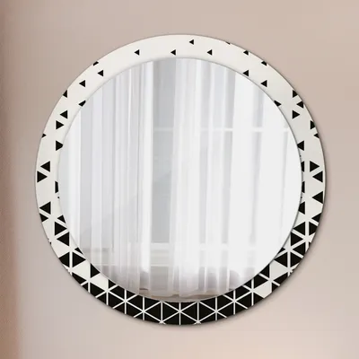 Produktbild von Ø90cm Spiegel - Glasrahmen mit Aufdruck - Wandspiegel Schlafzimmer - Abstrakt geometrisch
