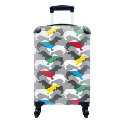 Produktbild von MuchoWow® Koffer Handgepäck Trolley Rollkoffer Kleine Reisekoffer mit 4 Rollen - Hunde - Dackel - Muster - Cabin Size < 55x40x23 cm & 55x40x20 cm - Fotokoffer - Kabinenkoffer - Boardgepäck - Reise-Box - Reisekoffer - Reisegepäck - Koffer mit Bild - Trolley für Kinder
