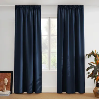Immagine prodotto di Tende oscuranti con bordo arricciato, altezza 260 cm, larghezza 140 cm, colore blu scuro, confezione da 2