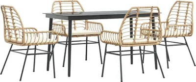 Immagine prodotto di vidaXL set da pranzo da giardino a 5 pezzi con cuscini in vetro marrone in poly rattan