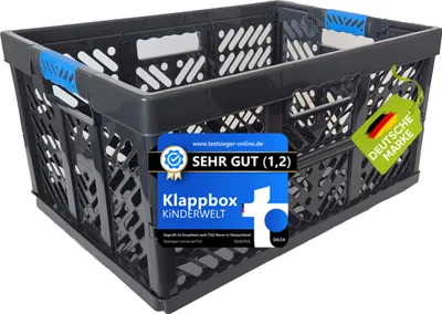 Produktbild von 2 x Klappbox 45 L bis 50 kg Faltbox robuste Transportkiste Kunststoff-Faltbox, Kiste, Korb zur Aufbewahrung, schwarz/blau