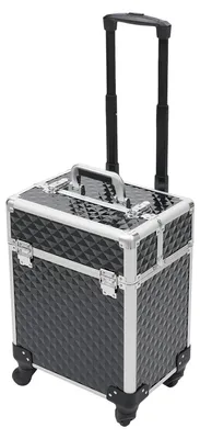 Produktbild von Schminkkoffer mit Rollen - Rollbarer Kosmetikkoffer - Aluminium, abschließbar mit 2 Schlüsseln, 34x24x41 cm, für Visagisten und Friseure, Schwarz