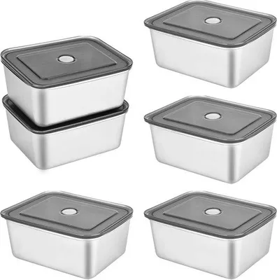 Immagine prodotto di Set da 6 contenitori ermetici in acciaio inossidabile Unyqoos® da 500 ml (13,5 x 10,5 x 5,5 cm) – acciaio inossidabile 304, coperchi in PP con guarnizione, adatti al microonde e al congelatore