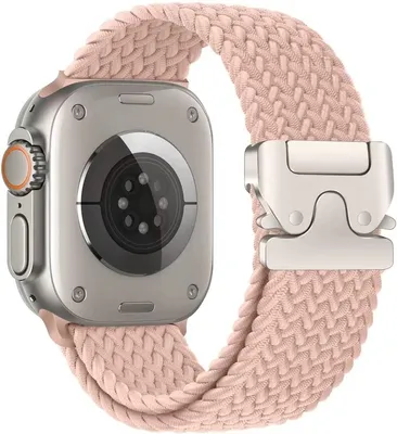 Produktbild von Stravo Elastisches Nylon-Uhrenarmband – für Apple Watch Ultra 49 mm, Serie 46/45/44/42 mm & SE – Atmungsaktiv mit Doppelknotenverschluss – Pink