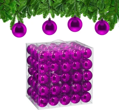 Image de Lot de 100 boules de Noël Relaxdays, décorations de Noël, brillantes, boules pour sapin de Noël, décorations pour sapin de Noël de ∅ 6 cm, rose