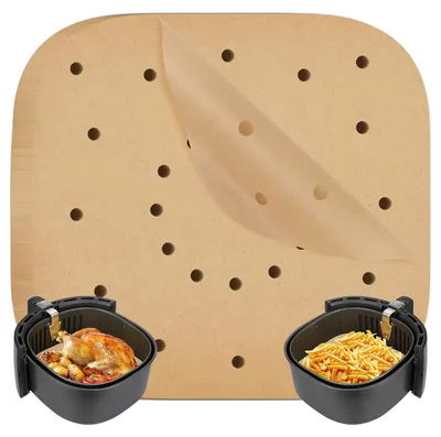 Produktbild von 100 Blatt Backpapier für Heißluftfritteusen, antihaftbeschichtetes Backpapier, perforiert, ungebleicht