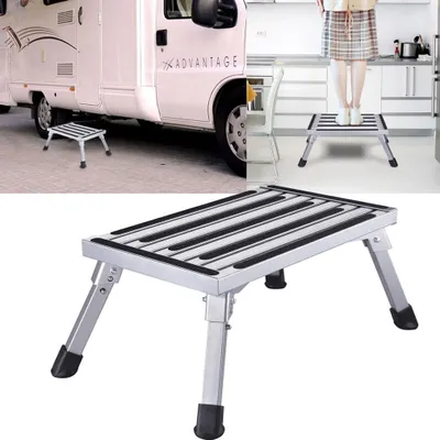 Zdjęcie produktu dla Stołek składany - Aluminium - Nośność 150 kg - 47 x 30 x 23 cm - Antypoślizgowy