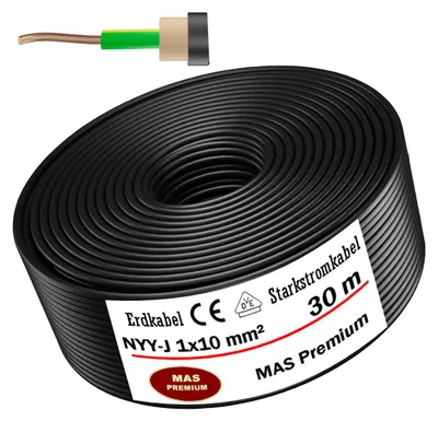 Produktbild von 30m Erdkabel Starkstromkabel NYY-J 1x10 mm² Elektrokabel OFC Ring