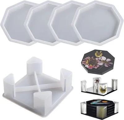 Produktbild von Silikonische opbergdoosmal, achthoekige bekerbodemmold, epoxyharsmal, DIY-kunstproject, 5-delig set