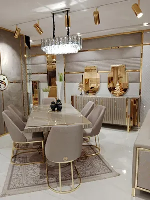 Immagine prodotto di Set da pranzo Tavolo da pranzo + 6x sedie + credenza con 2x specchio Nuovo set