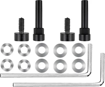 A set of screws, washers, and Allen wrenches for repairing headphones, laid out on a white background.