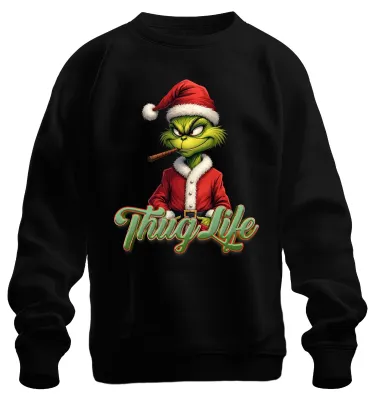Produktbild von Thug Life Grinch Joint Weed Cannabis Kiffen - Weihnachten Sweatshirt Pullover, Schwarz, XXL