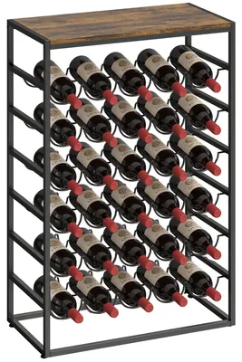 Produktbild von Freistehendes Weinregal fš¹r 30 Flaschen, 6 Ablagen, Industriestil, rustikales Braun