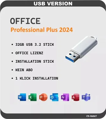 Produktbild von Microsoft Office 2024 Professional Plus Word Excel Outlook USB Installation Stick inkl. Produktschlüssel