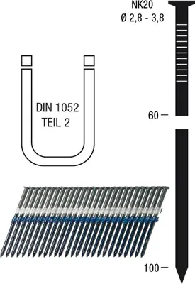Produktbild von Nagelstreifen NK20 3,8 x 100 mm HBK blank geharzt Kunststoffgebunden 20 Grad