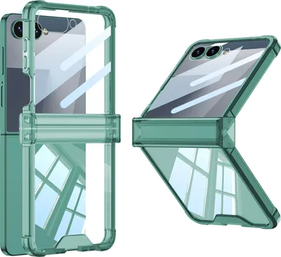 Image de Etui pour Samsung Galaxy Z Flip 7 Etui antichoc transparent avec protection de la charnière, protection de l'écran vert