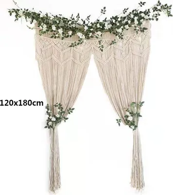 Obrázek produktu pro Tkané pozadí záclony Macramé Wall Hanging Tapiserie Ručně vyráběné bavlněné směsné záclony pro ložnici Obývací pokoj Svatba, 180cm, 120cm
