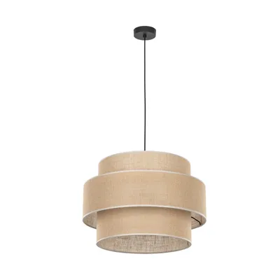 Produktbild von Hängeleuchte Metall Stoff E27 Ø 50 cm rund H: max. 160 cm Schwarz Natur Modern Pendelleuchte