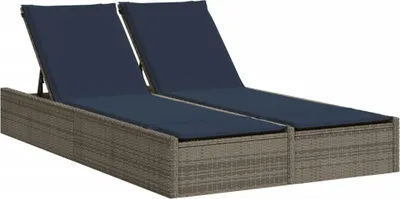 Produktbild von Doppelte Sonnenliege mit Kissen Grau Poly Rattan