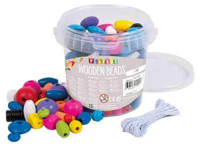 Produktbild von Playbox Holzperlen im Eimer 190 gr grundfarben