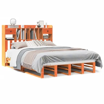 Obrázek produktu pro vidaXL Postel z masivu s policí bez matrace Vosk hnědý 150x200 cm