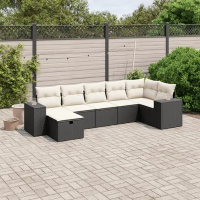 Produktbild von 7-tlg. Garten-Sofagarnitur - mit Kissen Schwarz Poly Rattan - Gartenmöbelset 3264432