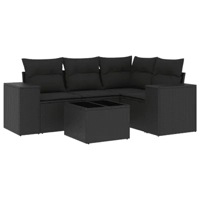 Produktbild von vidaXL 5-tlg. Garten-Sofagarnitur mit Kissen Schwarz Poly Rattan