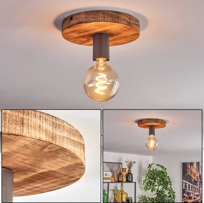 Produktbild von Mesoraca moderne Deckenlampe aus Holz und Metall in Natur und Schwarz