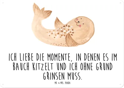 Produktbild von Mr. & Mrs. Panda Schild Robbe Liegen DIN A5 - Weiß - Geschenk, Ostsee, Nordsee, Nostalgieschild, Meerestier, Metallschild, Türschild, Strand, Robben, Wandbild, Lachen