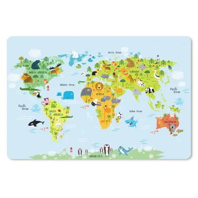 Produktbild von MuchoWow® Schreibtischunterlage Weltkarte - Kinder - Tiere - Natur - Jungen - Mädchen 60x40 cm - XXL Mauspad - Großes Mauspad