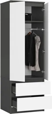 Produktbild von BDW, Kleiderschrank 2 Türen 2 Schubladen, 180x60x51 cm, Graphit / Weiß
