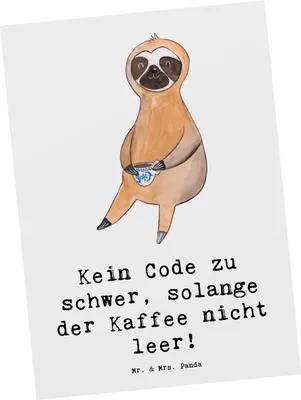 Produktbild von Mr. & Mrs. Panda Postkarte Code und Kaffee - Weiß - Geschenk, Programmierer, Programmierung, kreative Geschenke, Fotokarte, Ansichtskarte, mit Herz, Postkarten, Beruf