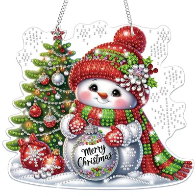 Produktbild von 5D Diamond Painting Weihnachten Anhänger Schneemann Fensterbild Bastelset Hängendes Ornament