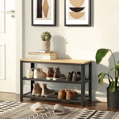 Productafbeelding van Pariyats Houten schoenenkast - Schoenenlade - Metaal - Hout - Industrieel design