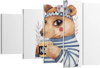 Produktbild von Bild auf Leinwand - Leinwandbild - 5 Teile - Anthropomorphisierung Bär Kinder - 150x100cm - Wand Bild - Wanddeko - Wandbilder - Leinwanddruck - Bilder - Wanddekoration - Leinwand bilder EG150x100-4367