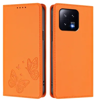 Obrázek produktu pro Kožené pouzdro pro Xiaomi 13, motýlí ražbou, peněženkové flip pouzdro se stojánkem Oranžová