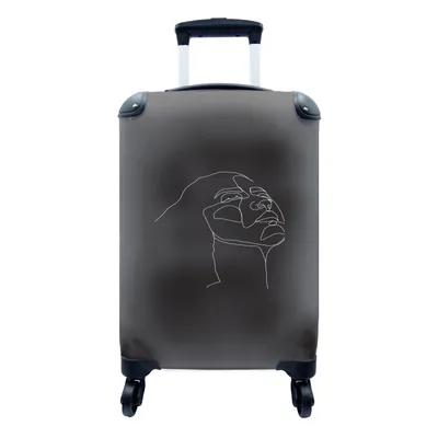 Produktbild von MuchoWow® Koffer Handgepäck Trolley Rollkoffer Kleine Reisekoffer mit 4 Rollen - Kopf - Strichzeichnung - Frau - Cabin Size < 55x40x23 cm & 55x40x20 cm - Fotokoffer - Kabinenkoffer - Boardgepäck - Reise-Box - Reisekoffer - Reisegepäck - Koffer mit Bild - Trolley für Kinder