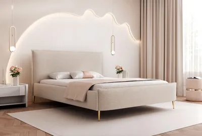Produktbild von Polsterbett Modernes Bett "ETERNIA" mit hohen Beinen & praktischem Stauraum