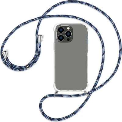 Produktbild von Handykette Backcover-Schutzhülle mit Band (Metall silberfarben) für Apple iPhone 14 Pro Max (6.7'') - Blautöne