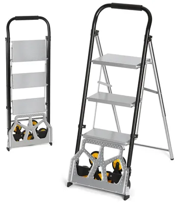 Immagine prodotto di ISOISL Carrello per scale 2 in 1, scala pieghevole, carrello per sacchi pieghevole, carrello trasportabile con 3 gradini, portata 80 kg