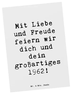 Produktbild von Mr. & Mrs. Panda bildkarte Spruch 1962 Geburtstag - Weiß - Geschenk, Postkarte, Glückwunsch, Ansichtskarte, Ansichtskarten, Happy Birthday, Grußkarte, Liebe, Postkarten