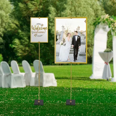 Produktbild von 2 kusy svatební stojan Kovový stojan Welcome Signs Prezentační stojan s mramorovou kulatou základnou