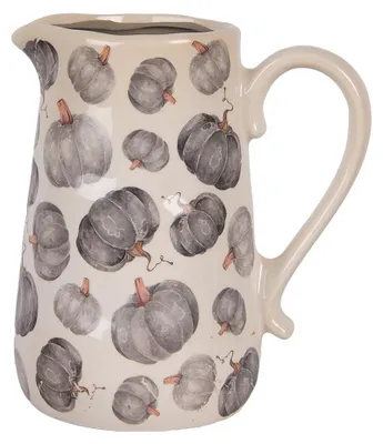 Imagen del producto de Jarra decorativa Clayre & Eef, 21x15x23 cm, beige y gris, de cerámica, con diseño de calabaza