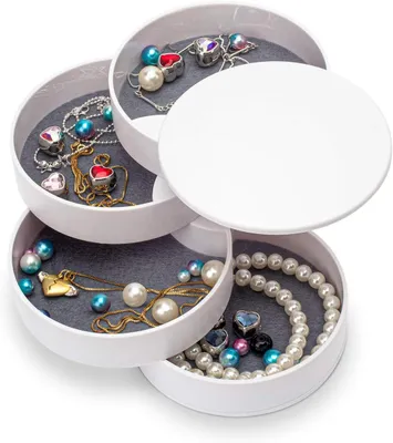 Produktbild von Schmuck Organizer, kleine Schmuck Box Ohrring Halter für Frauen, Schmuck Aufbewahrungsbox 4-Schicht drehbare Schmuck Zubehör Aufbewahrungsfach mit Deckel