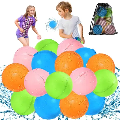 Produktbild von 16 Stück Wasserbomben Wiederverwendbar Silikon Schnellfüllen und Selbstverschließen Wasserbomben für Kinder und Erwachsene Wasserspielzeuge 16pcs