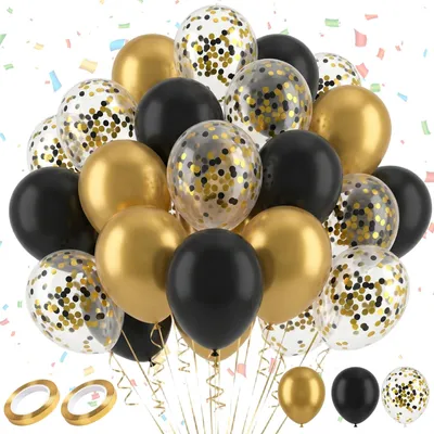 Productafbeelding van Ballonnen - Zwart goud - 60 stuks - Helium - Verjaardag