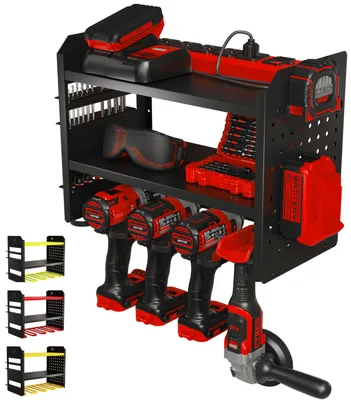 Immagine prodotto di Organizzatore per utensili elettrici BUILTSTRONG, supporto da parete – struttura in metallo robusta a 3 livelli