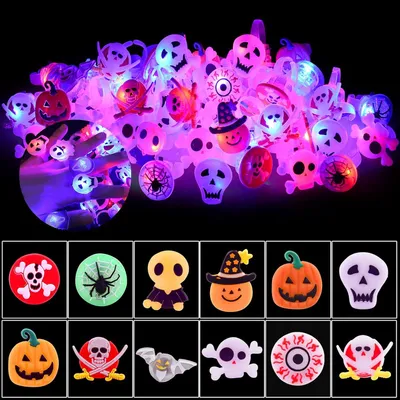 Produktbild von 50er-Packung LED-Leuchtringe für Halloween, ideal für Kinder, zum Befüllen von Geschenktüten und als Partyzubehör.