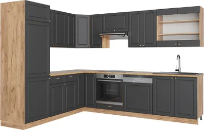 Produktbild von Eckküche Vicco Fame-Line Anthrazit Landhaus/Goldkraft Eiche 287 x 46 cm ohne Arbeitsplatte, Model 38646